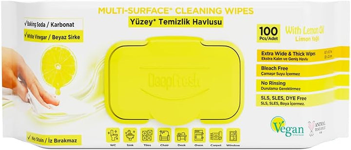 DeepFresh Multi-Surface Rengøringsklude – 100 stk – Lemon Duft – Effektiv og Bleach-fri Rengøring