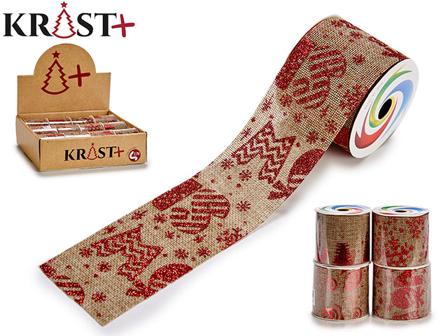 Grå Gavebånd med print 6.5 x 270cm (Læs info).