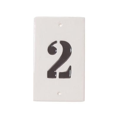 Skilte i keramik med tal nr. 2. til at hænge, H 10,20cm, B 6,30cm, Dybd, Hvid ⎮ 5706207458181 ⎮ DG_000787
