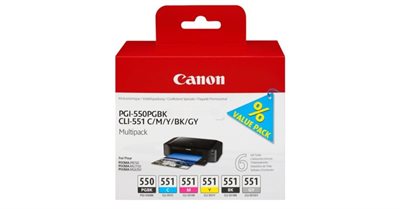 Canon PGI-550 / CLI-551 6496B005 CMYK/GR/PBK Multipack, 50 ml ⎮ 8714574623207 ⎮ RZ_001175 