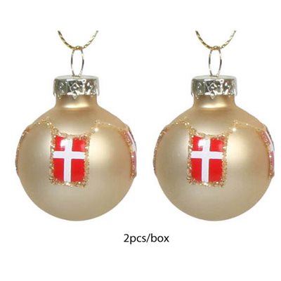 Guld julekugler med Dannebrog - 2 stk., Dia. 8cm 2/boks, Stjerne Collection ⎮ 5713582594977 ⎮ DG_009738