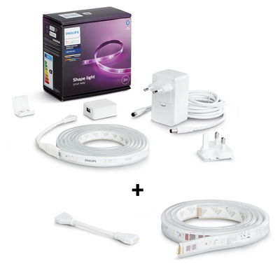 Philips Hue Lightstrip indendørs 2m + Hue Lightstrip forlænger 1m Bundle