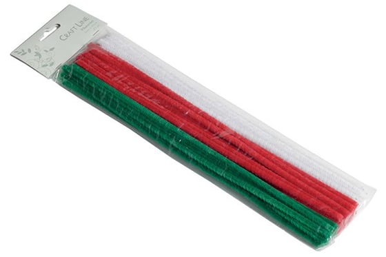 Chenille 6mm 30cm 25stk rød/hvid/grøn mix ⎮ 5700137361405 ⎮ VE_736140