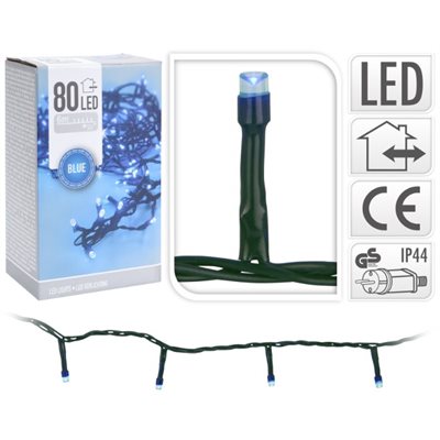 LED Lyskæde 80 Blå ude/inde 6m
