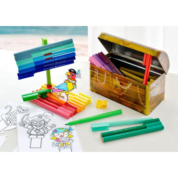 Faber-Castell -  Connector Fibre-tip tusser i skattekiste, 33 stk