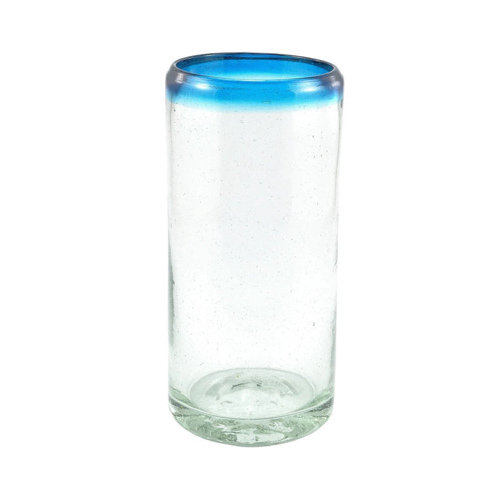 Drikkeglas Stor (Mexikansk Mundblæst)- Turkis kant