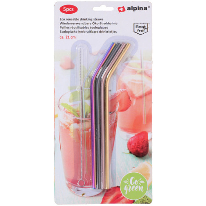 Alpina - 4stk - Metal Sugerør Med En Sugerørrenser 21cm +-