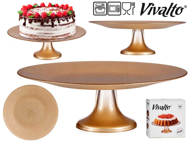 Vivalto - stor lagkagefod i glas 33cm Guld farve