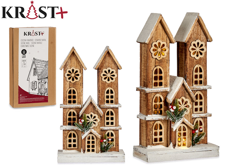 Krist Jule-Scene klassisk - Kirke m. Sne & Lys 42cm