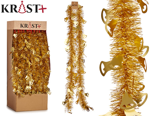 Krist - Guirlande 200x9cm - Metalisk Guld Farve Med Klokkefigur