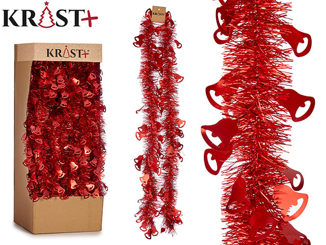 Krist - Guirlande 200x9cm - Metalisk Rød Farve Med Klokkefigur