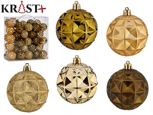 Krist - 50 blandede 3D julekugle-sæt blandet oliegrøn & guld PVC, 7cm & snor medfølger