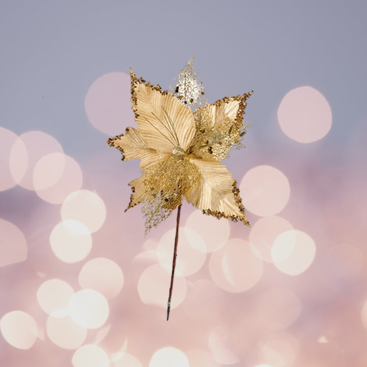 Stofblomst På Klemme 33cm - Guld Juleblomst