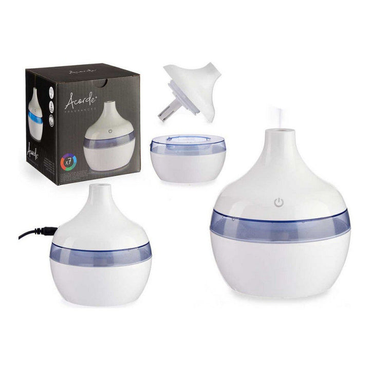 Acorde - Aroma Diffuser luftfugter med flerfarvet LED hvid plast (11 x 11 x 11 cm) (300 ml). Funktion: USB oplader (ledning følger med)