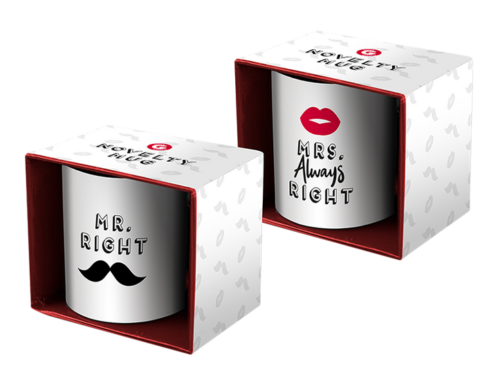 Disse matchende nyheder, hans og hendes krus vil være en fantastisk gave hele året rundt. Hver koordinerende kop har et unikt design med teksten "Mrs Always Right" og "Mr Right". Hver kop er lavet af slidstærkt keramik, fantastisk til varme eller kolde drikke. Hvert krus har en diameter på 8 cm og ville også være en fantastisk bryllupsgave. Let at rengøre, kun egnet til håndvask.