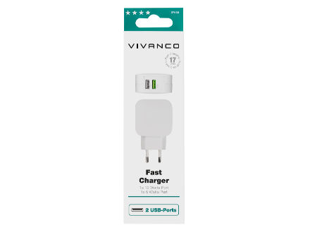 Vivanco opladerstik til 2 stk. USB-A med Smart IC, 17W
