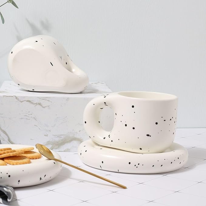 DS - Buttet kaffekrus-kop - Søde krus Hvid keramisk kop, polka-prikket