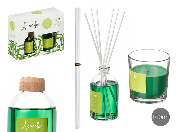 Acorde gavesæt mikado 100ml stearinlys 30h Bambus