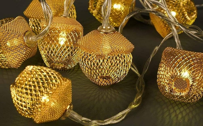 Ramadan - lyskæde 10 hoved metal Guld net lanterne batteridrevet