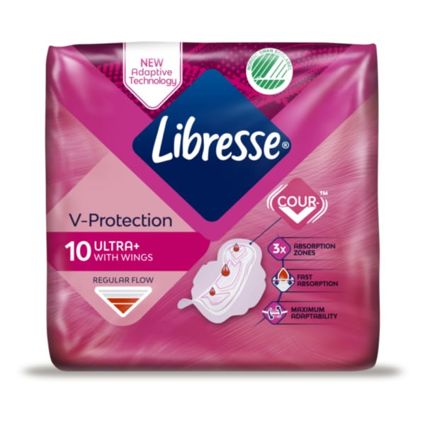 Libresse - 10 Ultra+ med vinger regular flow