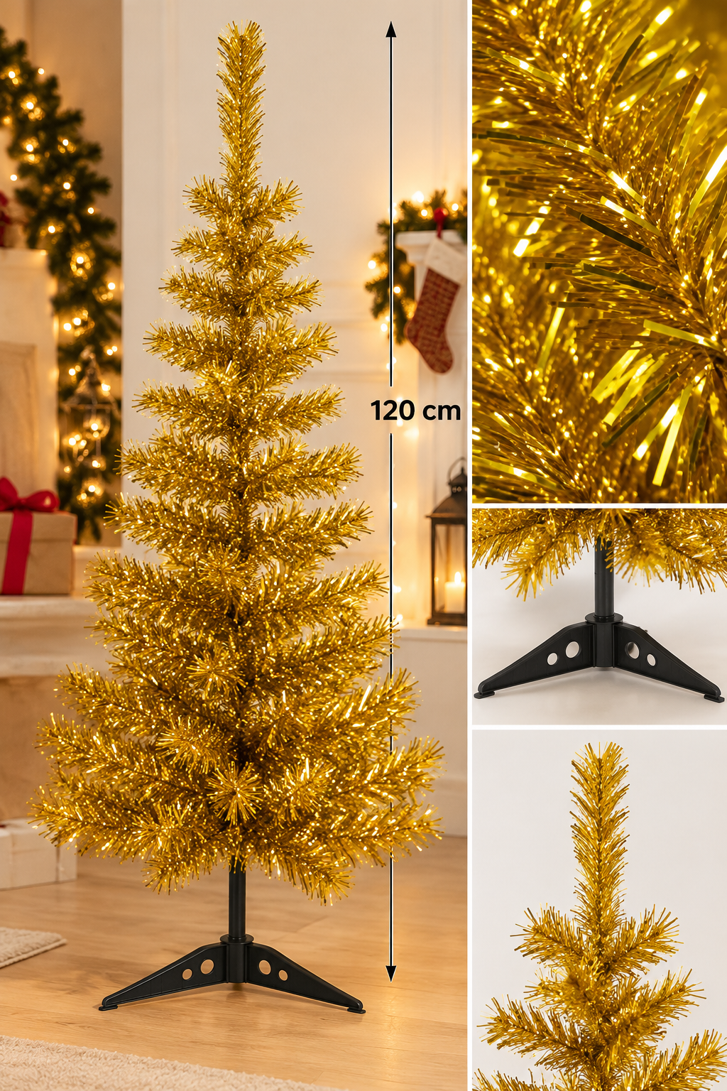 Kunstigt Juletræ – 120 cm – Metallisk Guld