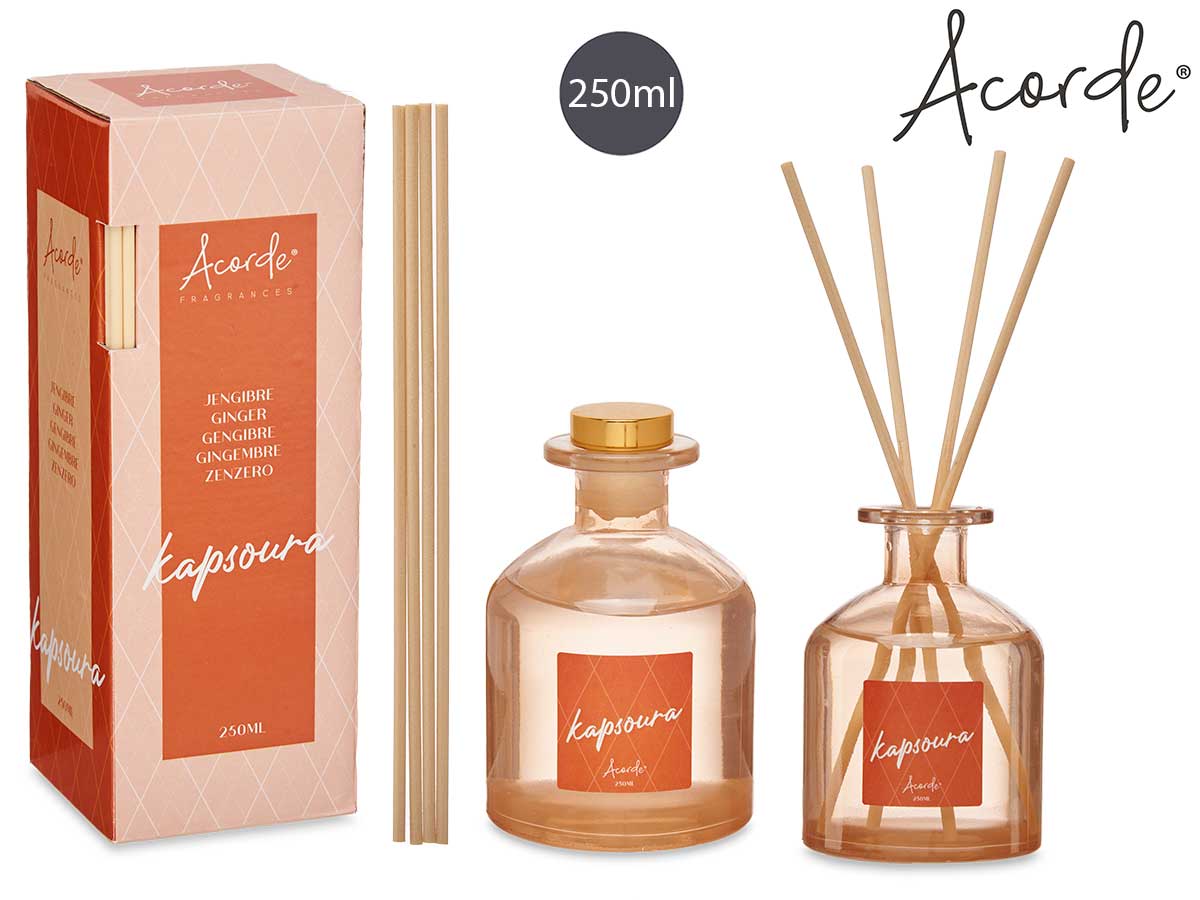 Acorde - 250 ml Duftvæske glas med duftpinde gaveæske Ginger
