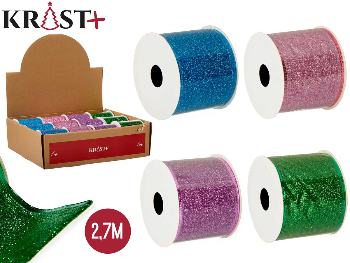 Rød glitter gavebånd uden kant 4x270cm