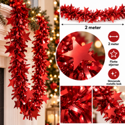Juleguirlande med Stjerner – Rød Metallic – 2 Meter