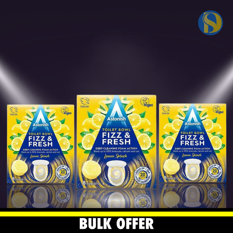 Pakketilbud - 3 x Astonish Toilet Bowl Fizz & Fresh Tabs 8stk - Lemon Splash