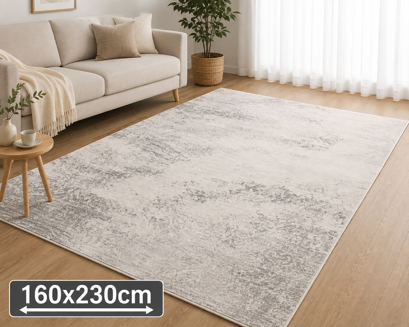 Soft Grey Tæppe 160x230 cm med Skridsikker Bund