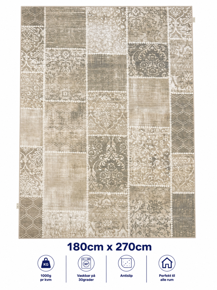 Stilrent tæppe 180x270 cm - Vintage Mosaic Beige