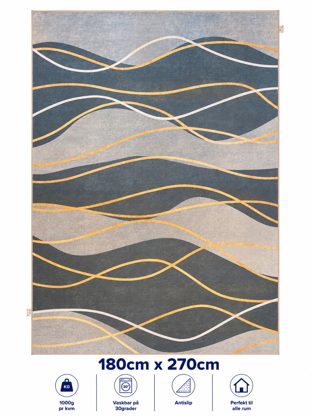 Stilrent tæppe 180x270 cm - Golden Waves