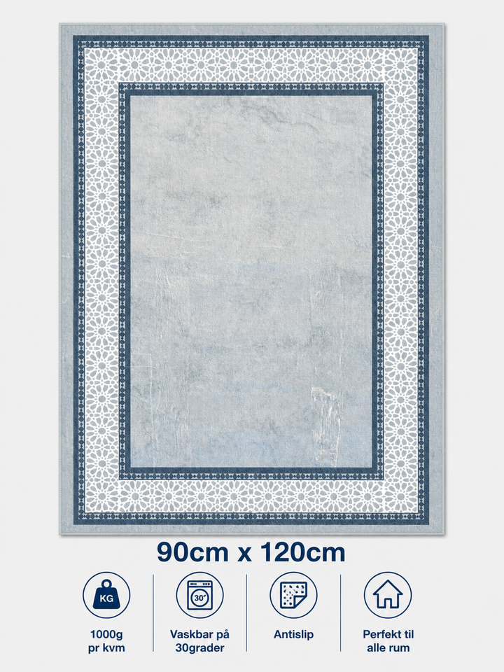 Stilrent tæppe 90x120 cm i blå med orientalsk præg