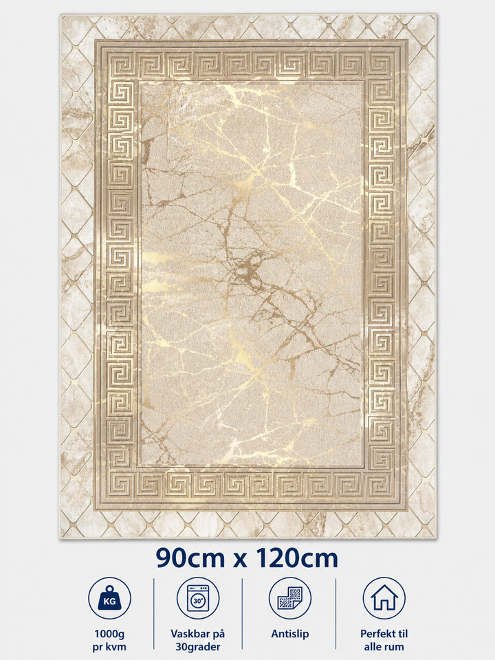 Stilrent tæppe 90x120 cm i beige og lyseblå – tyrkisk design