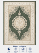 Stilrent tæppe 90x120 cm i grøn og beige – orientalsk design