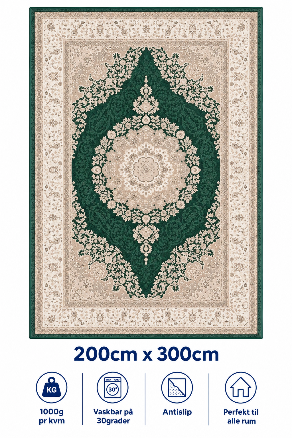 Royal Medallion Tæppe - 200x300 cm - Emerald Beige