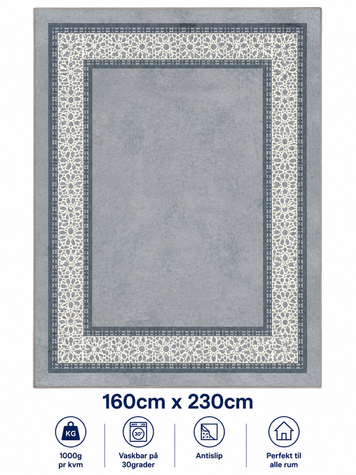 Stilrent tæppe 160x230 cm, Nordic Mosaic Grey