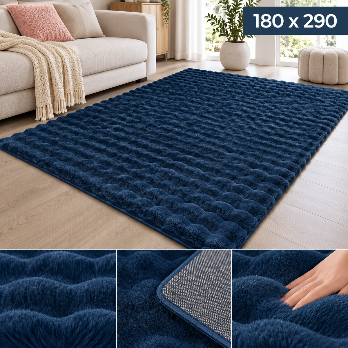 Velour Bubble Midnight Blue Tæppe 180x290 cm