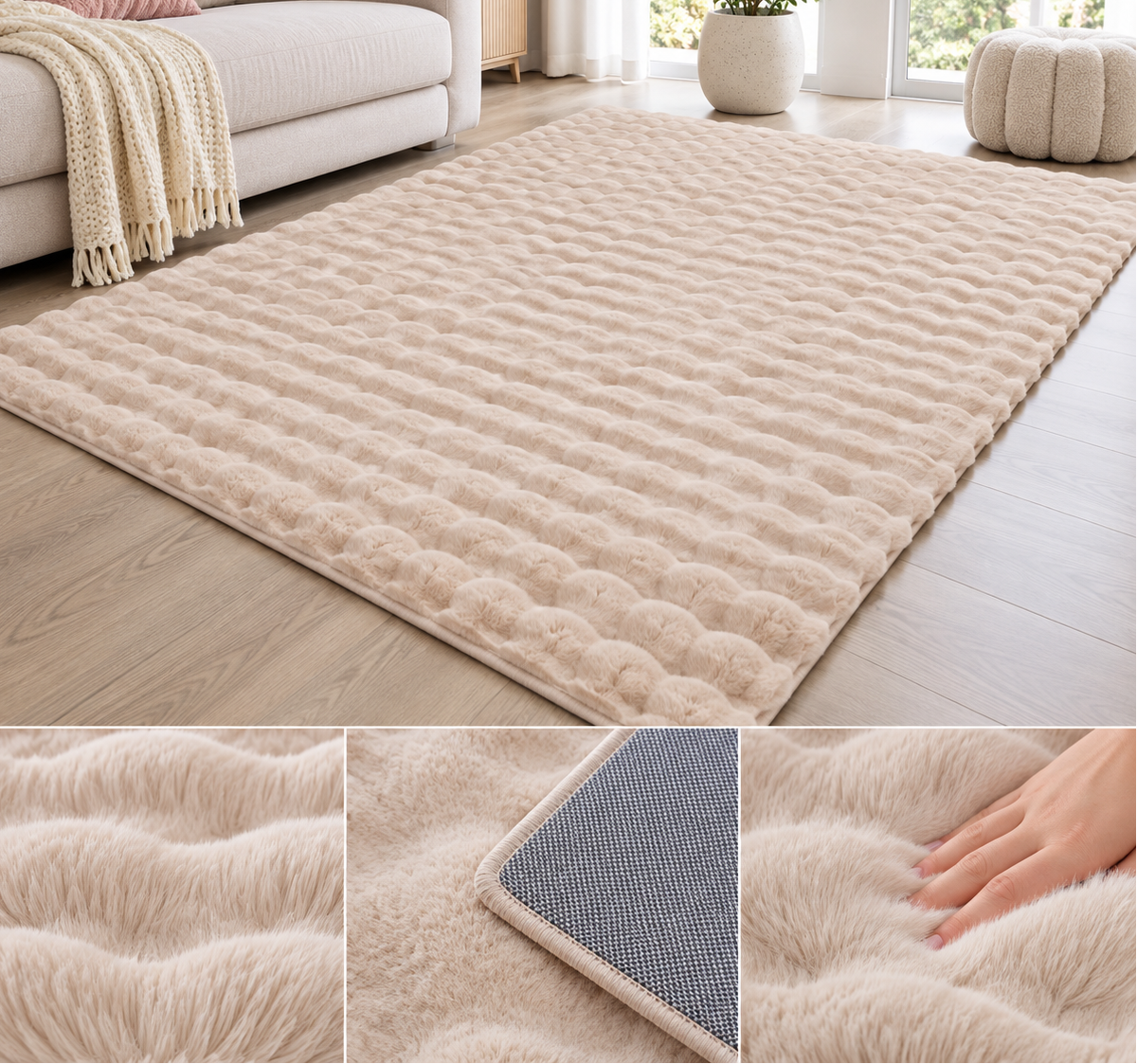 Velour Bubble Tæppe 180x290 cm – Soft Sand