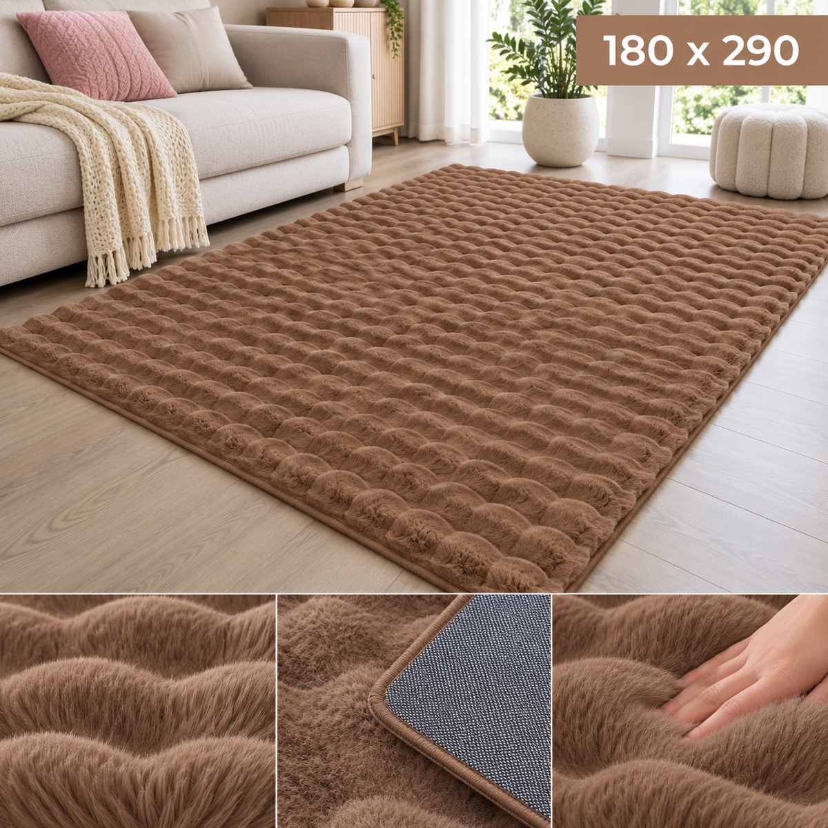 Velour Bubble Teddy Beige Tæppe 180x290 cm