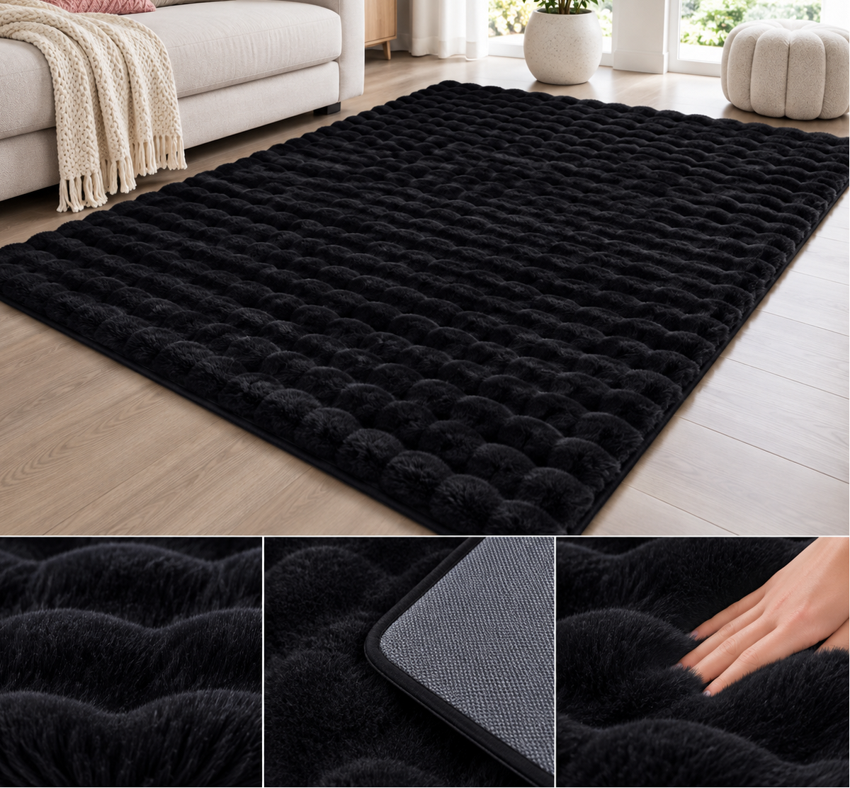 Velour Bubble Tæppe 180x290 cm – Deep Black