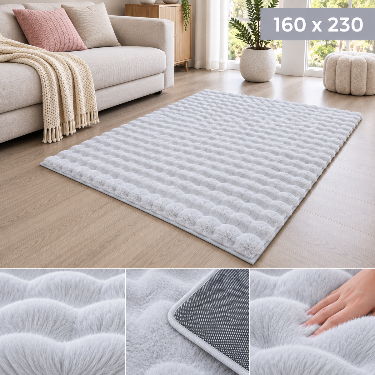 Velour Bubble Tæppe 160x230 cm – Cloud Grey