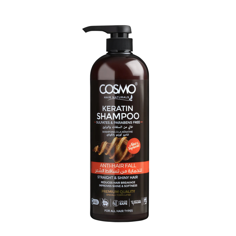 Cosmo 1000ml Pumpe Shampoo Keratin! – Sulfat- og parabenfri, farvebevarende, pH-balanceret.