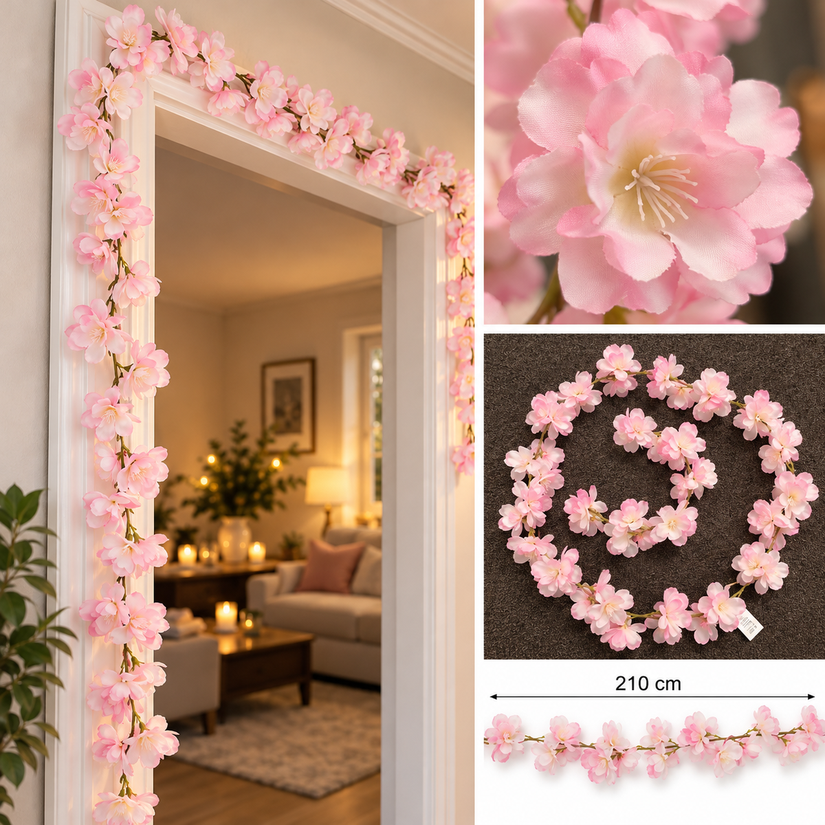 Kunstig Blomsterranke – 210 cm Lyserød & Hvid