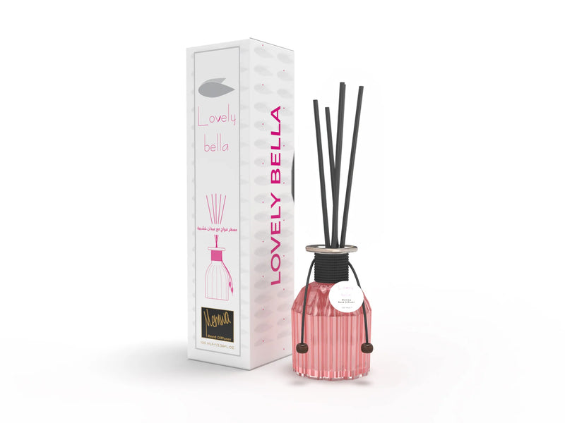 Aromadiffuser 100ml (Lovely Bella) med pinde i stilfuldt glas