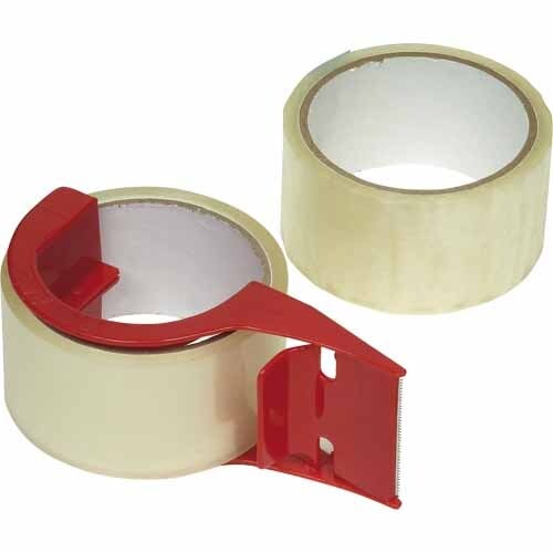 Stickystuff - 2rull klar pakketape 50M med håndhold dispenser og skær