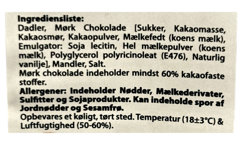 3 Poser Chokolade Dadler med Mandel og Mørk ca. 60%