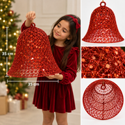 Stor Rød Juleklokke med Glimmer – 35 × 35 cm