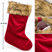 Stor Rød Julesok med, velour m.Blød Pelskant – 45 cm