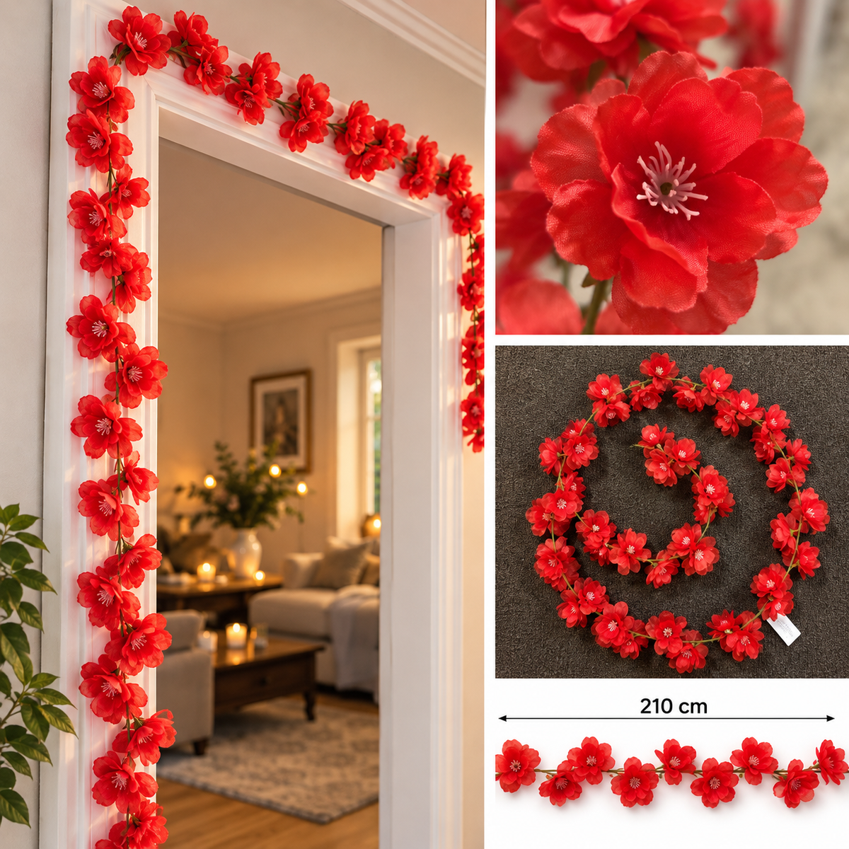 Kunstig Blomsterranke – 210 cm Rød